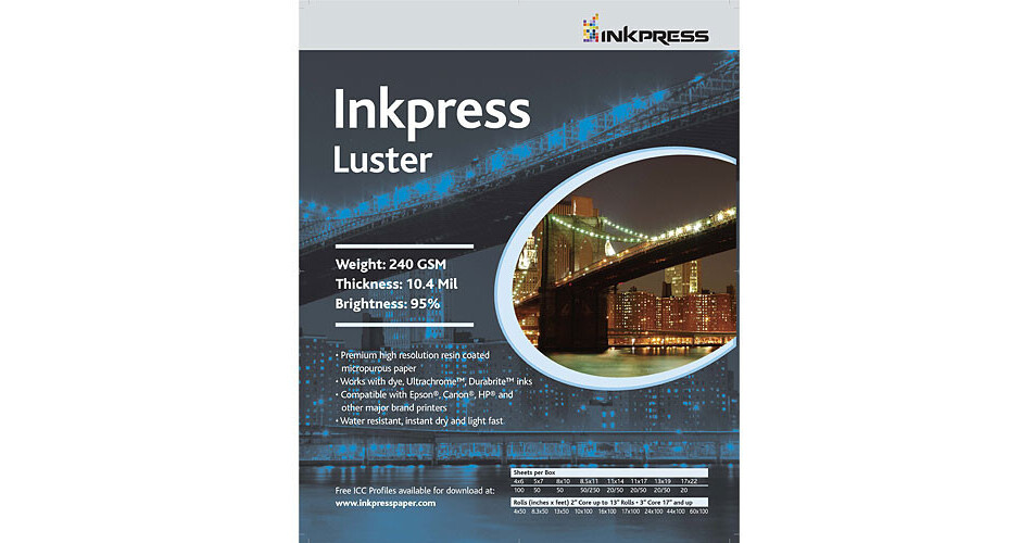 Inkpress Media Luster Paper 36 X 100 Roll PCL36100 B H Photo