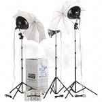 Smith-Victor KT800U 3-Light 1250W Thrifty Advanced Kit with Umbrellas & Dimmers (120V)