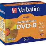 Verbatim DVD-R UltraLife Gold Archival Grade 4.7GB Recordable Disc (Pack of 5)