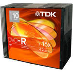 TDK DVD-R 4.7GB, 16X, Recordable Disc (Slim Jewel Case Pack of 10)