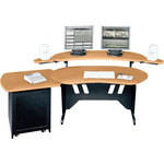 Middle Atlantic ES+S12D-HM 60" Edit Center Desk with Overbridge & 12 Space Rack (Honey Maple)