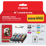 Canon PGI-220/CLI-221 Ink Cartridges & 4 x 6" Paper Set (4 cartridges)