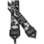 Mod Silver Victorian Camera Strap Black Velvet Damask Pattern