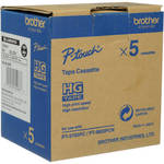 Brother Polyester Labels (12mm x 8 m Roll, Black Ink on White Labels, 5 Rolls)