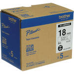 Brother Polyester Labels (18mm x 8 m Roll, Black Ink on White Labels, 5 Rolls)