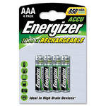 Energizer AAA NiMH Rechargeable Batteries (850mAh, 4-Pack)