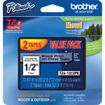 Brother TZe131 2-Pack 1/2" Black Print On Clear Tape (26.2'/8.0 m)