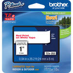 Brother TZe252 1.0" Red Print On White Tape (26.2'/8.0 m)