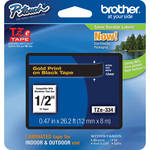Brother TZe334 1/2" Gold Print On Black Tape (26.2'/8.0 m)