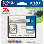 Brother TZeMQ934 1/2" Gold Print On Satin Silver Laminated Tape (16.4'/5.0 m)