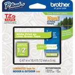 Brother TZeMQG35 1/2" White Print On Lime Green Laminated Tape (16.4'/5.0 m)