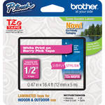 Brother TZeMQP35 1/2" White Print On Berry Pink Laminated Tape (16.4'/5.0 m)