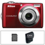 Nikon [Refurbished] Coolpix L24 Digital Camera with Deluxe Accessory Kit (Red)