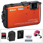 Nikon COOLPIX AW100 Waterproof Digital Camera with Deluxe Accessory Kit (Orange)