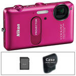 Nikon CoolPix S1200pj Digital Camera with Built-In Projector (Pink) with Basic Accessory Kit