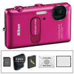 Nikon CoolPix S1200pj Digital Camera with Built-In Projector (Pink) with Deluxe Accessory Kit