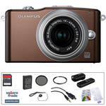 Olympus E-PM1 Mirrorless Micro Four Thirds Digital Camera Kit with 14-42mm f/3.5 - 5.6 II Lens and Deluxe Accessories (Brown)
