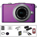 Olympus E-PM1 Mirrorless Micro Four Thirds Digital Camera Kit with 14-42mm f/3.5 - 5.6 II Lens and Deluxe Accessories (Purple)
