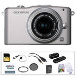 Olympus E-PM1 Mirrorless Micro Four Thirds Digital Camera Kit with 14-42mm f/3.5 - 5.6 II Lens and Deluxe Accessories (Silver)