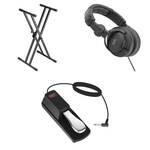 B&H Photo Double-Braced X-Style Stand with Headphones and Sustain Pedal - Keyboard Essentials Bundle