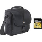 Lexar 16GB SDHC Memory Card Professional Class 10 UHS-I With Lowepro Adventura 170 Shoulder Bag Kit