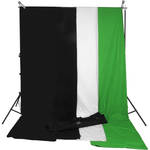 Impact Background System Kit with 10x24' White,Black and Chroma Green Muslins