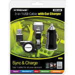 Xtreme Cables 3-in-1 USB Cable With Car Charger (1000 mAh)