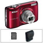 Nikon Coolpix L26 Digital Camera (Red) with Deluxe Accessory Kit