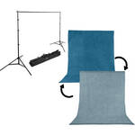 Impact Background Kit with 10 x 12' Stone Blue/Nickel Reversible Muslin Backdrop