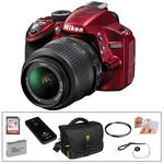 Nikon D3200 Digital SLR Camera With AF-S DX NIKKOR 18-55mm 1:3.5-5.6G VR Lens (Red) Essential Kit