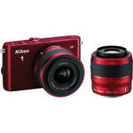 Nikon 1 J3 Mirrorless Digital Camera with 10-30mm and 30-110mm Lenses (Red)