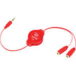 ReTrak ETCABLESPLRD Retractable Red Headphone Splitter (3.2')