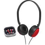Coby 2-in-1 Combo DJ Style Stereo Headphones & Earphones (Red)