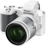 Nikon 1 V2 14.2MP Mirrorless Digital Camera with 10-100mm VR Lens (White) + Sandisk 32GB SDHC Card + Case