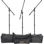 Auray Three Mic Stands and Cables Kit with Stand Bag