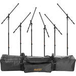Auray 6 Pack of Auray MS-5230F Tripod Mic Stands with Fixed Booms and Stand Bag Kit