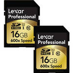 Lexar Dual 16GB SDHC Professional 600x Class 10 UHS-1 Memory Card Kit