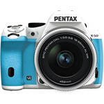 Pentax K-50 Digital SLR Camera with 18-55mm f/3.5-5.6 Lens (White/Aqua)
