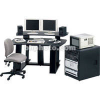 Winsted E4520 59"-Wide Digital Desk with 24.5" Rack (Black Granite/Blue Trim)