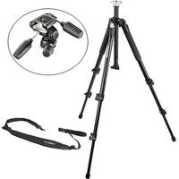Manfrotto 055XB Tripod Kit, with 804RC2 3-Way Pan/Tilt Head & 102 Strap - Supports 8.8 lbs (4kg)
