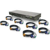 Iogear 8-Port USB PS/2 Combo KVM Switch Kit with Eight PS/2 KVM Cables and One USB KVM Cable