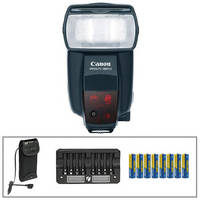 Canon Speedlite 580EX II Flash w/ Bolt Power Pack & Charger w/ 8 AA NiMH Rechargeable Batteries Kit