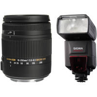 Sigma 18-250mm f/3.5-6.3 DC Macro OS HSM Lens and EF610 DG ST Flash Kit for Canon
