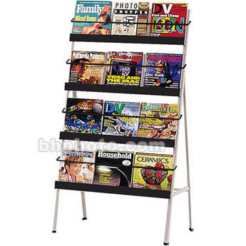 H. Wilson 2264F  Metal 4 Shelf Literature Display (Floor Model) - 26 x 60 x 14" (Black/Gray)