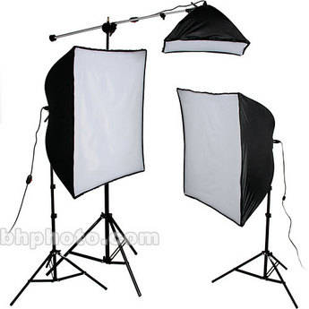 Smith-Victor KSB-1250 3-Light 1250 Watt Economy SoftBox Kit with Mini Boom (120V)