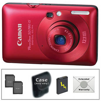 Canon PowerShot SD780 IS Digital Camera (Red) with Deluxe Accessory Kit