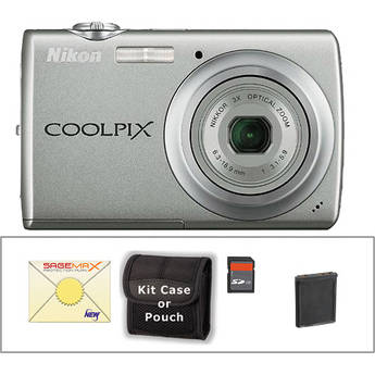 Nikon Coolpix S220 Digital Camera with Deluxe Accessory Kit (Warm Silver)