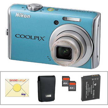 Nikon Coolpix S620 Digital Camera with Deluxe Accessory Kit (Sky Blue)