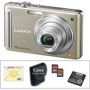 Panasonic Lumix DMC-FS25 Digital Camera (Gold) with Deluxe Accessory Kit