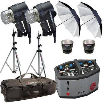 Norman D12R Pack, 2- IL2500 Head/Reflector, Stands, Umbrellas, Case Kit